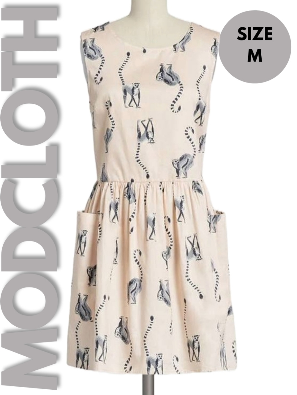 ModCloth Bold Notion Sleeveless Lemur Print Smock Dress Size M